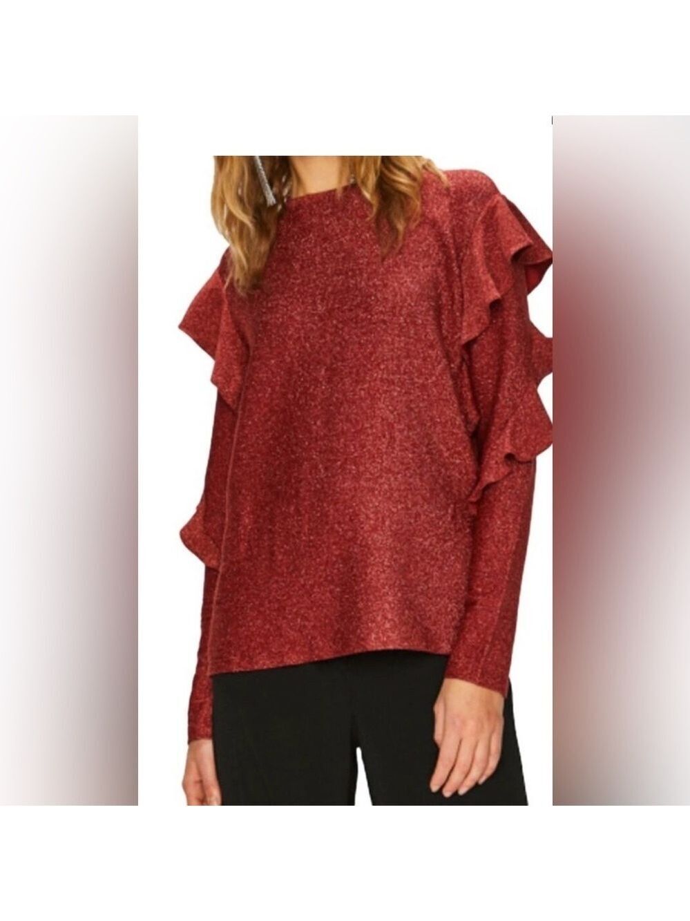 Anthropologie Scotch & Soda Red Melodie Metallic Shimmer Ruffle Blouse Size S